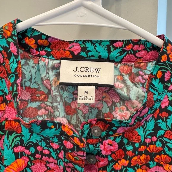 J. Crew Red, Green and Pink Floral Blouse- Puff Sleeve - Picture 4 of 5